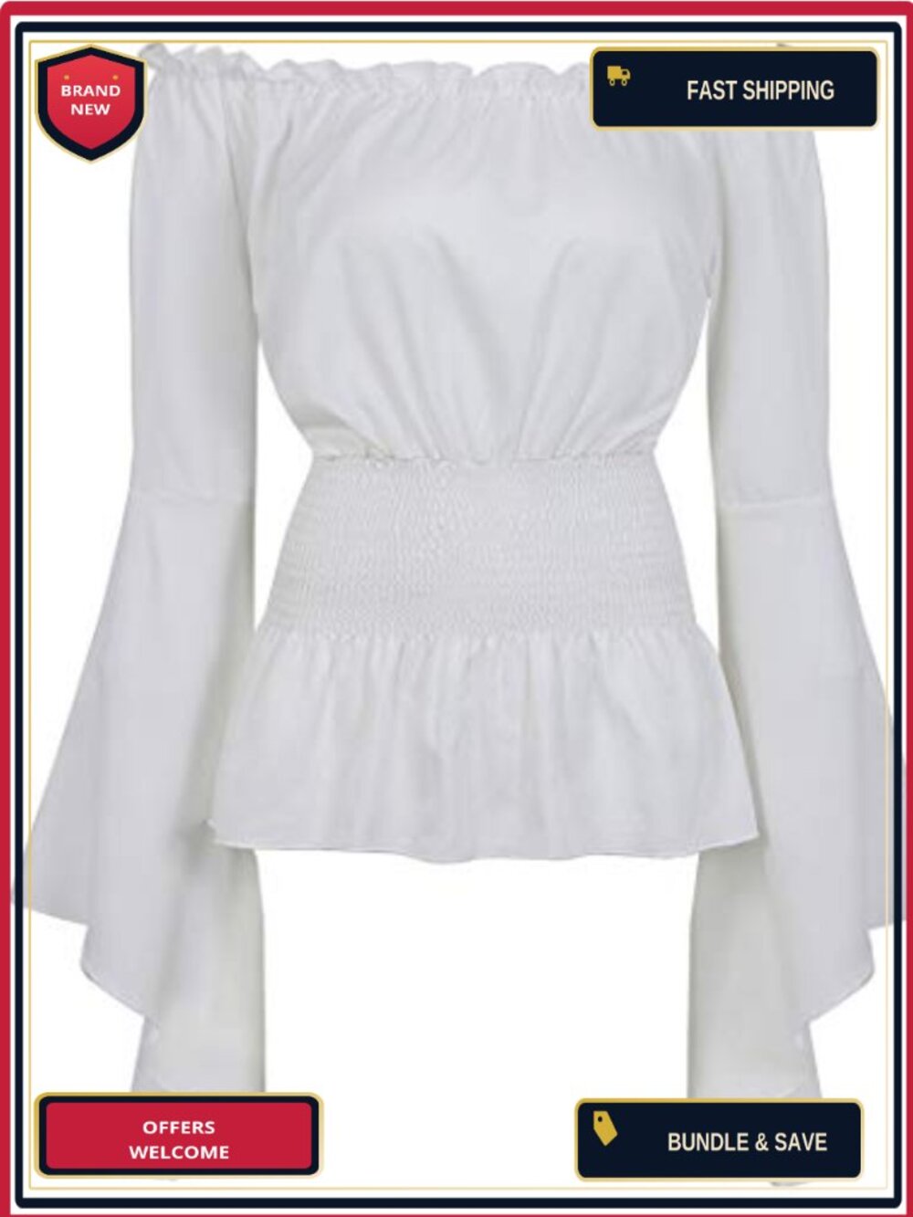 Peasant Blouse Off Shoulder Trumpet Sleeve Renaissance Top